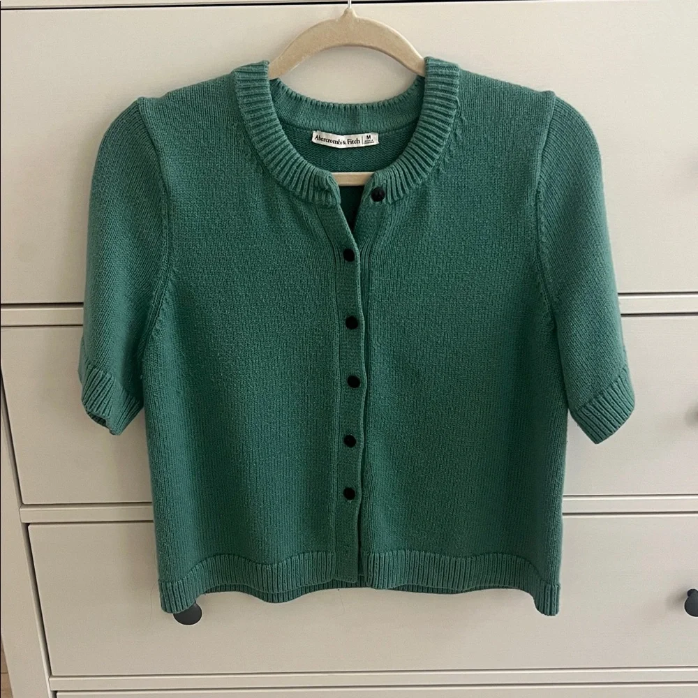 Abercrombie & Fitch Teal Button-Up Short Sleeve Crew Cardigan Size M - Picture 2 of 7